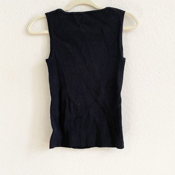 Kenar Womens Top Black Ribbed Large Sleeveless Scoop Neck Knit Silk Blend Tank - Picture 7 of 7